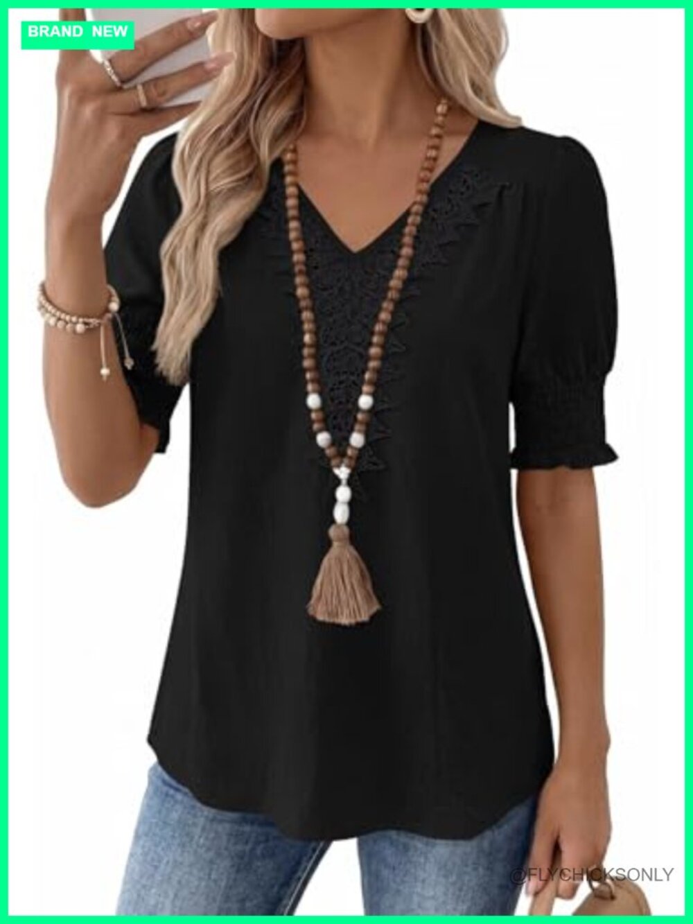 Womens Boho Lace V Neck Short Sleeve Tunic Top Loose Fit